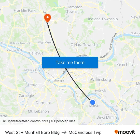 West St + Munhall Boro Bldg to McCandless Twp map