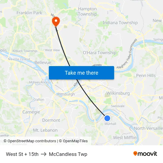 West St + 15th to McCandless Twp map