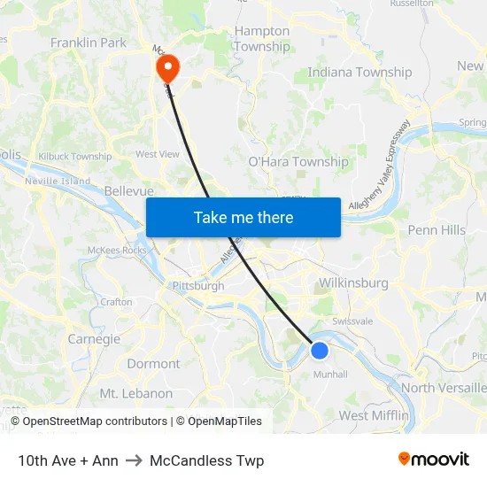 10th Ave + Ann to McCandless Twp map