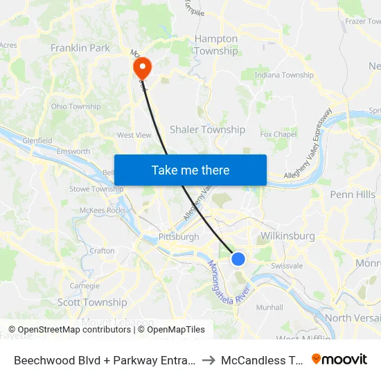 Beechwood Blvd + Parkway Entrance to McCandless Twp map