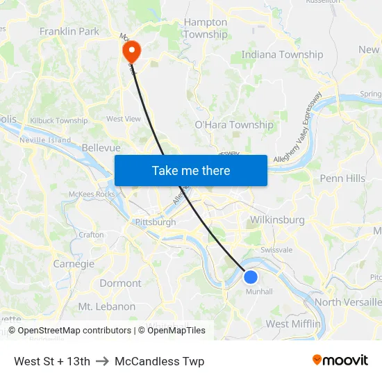 West St + 13th to McCandless Twp map