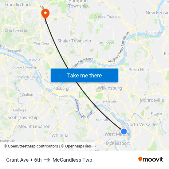 Grant Ave + 6th to McCandless Twp map