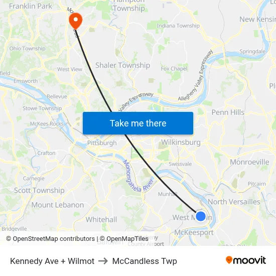 Kennedy Ave + Wilmot to McCandless Twp map