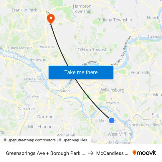 Greensprings Ave + Borough Parking Lot to McCandless Twp map