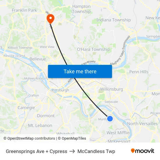 Greensprings Ave + Cypress to McCandless Twp map