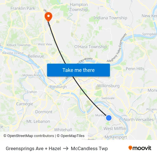 Greensprings Ave + Hazel to McCandless Twp map