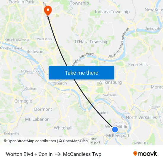 Worton Blvd + Conlin to McCandless Twp map