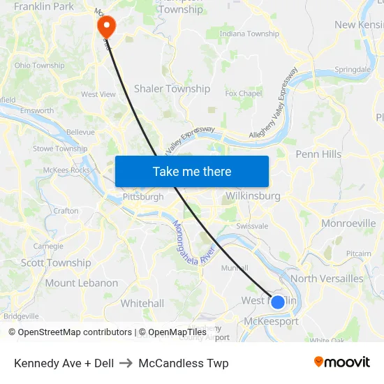 Kennedy Ave + Dell to McCandless Twp map