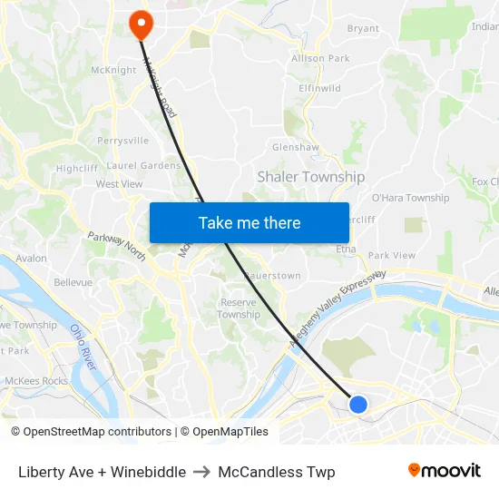 Liberty Ave + Winebiddle to McCandless Twp map