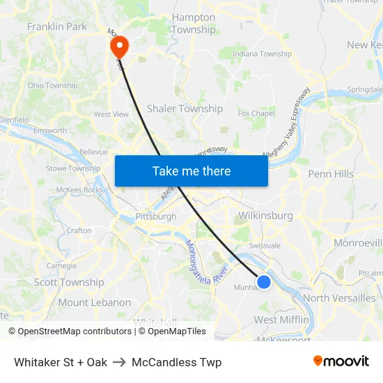 Whitaker St + Oak to McCandless Twp map