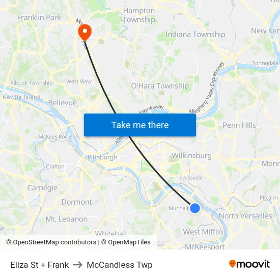 Eliza St + Frank to McCandless Twp map