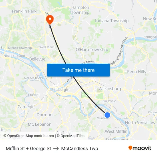 Mifflin St + George St to McCandless Twp map