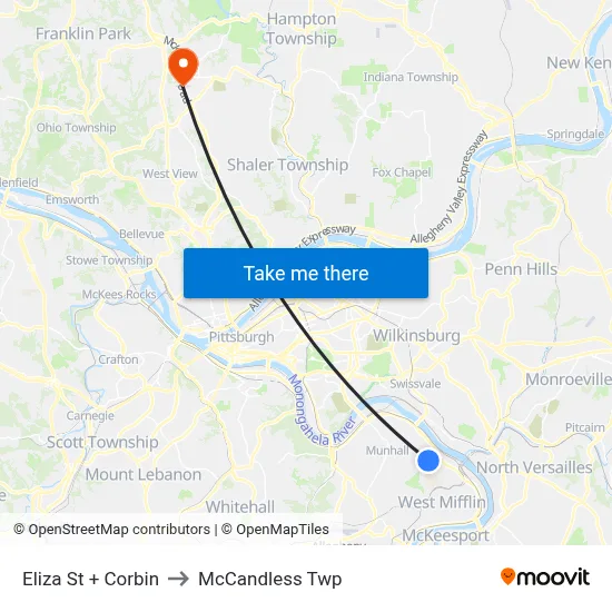 Eliza St + Corbin to McCandless Twp map