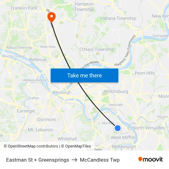 Eastman St + Greensprings to McCandless Twp map