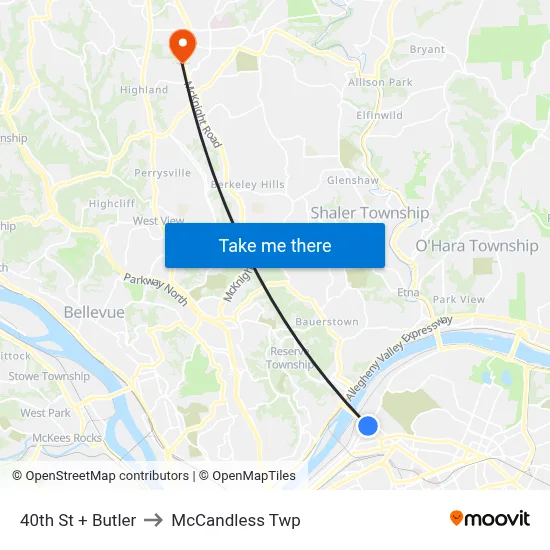 40th St + Butler to McCandless Twp map