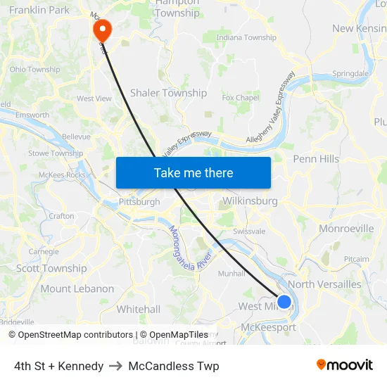 4th St + Kennedy to McCandless Twp map