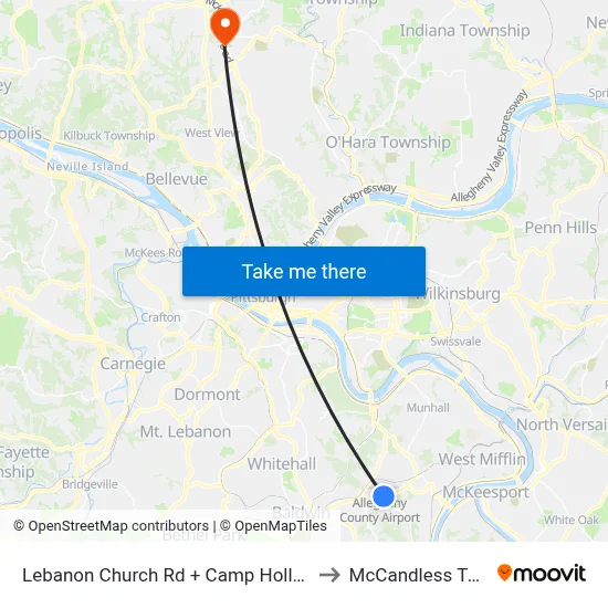 Lebanon Church Rd + Camp Hollow to McCandless Twp map