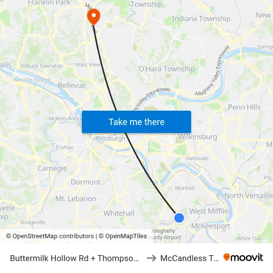Buttermilk Hollow Rd + Thompson Run to McCandless Twp map