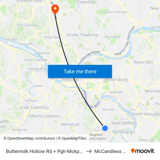 Buttermilk Hollow Rd + Pgh-Mckpt Blvd to McCandless Twp map