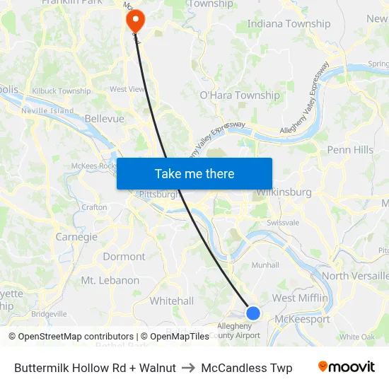 Buttermilk Hollow Rd + Walnut to McCandless Twp map