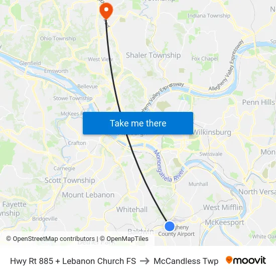 Hwy Rt 885 + Lebanon Church FS to McCandless Twp map