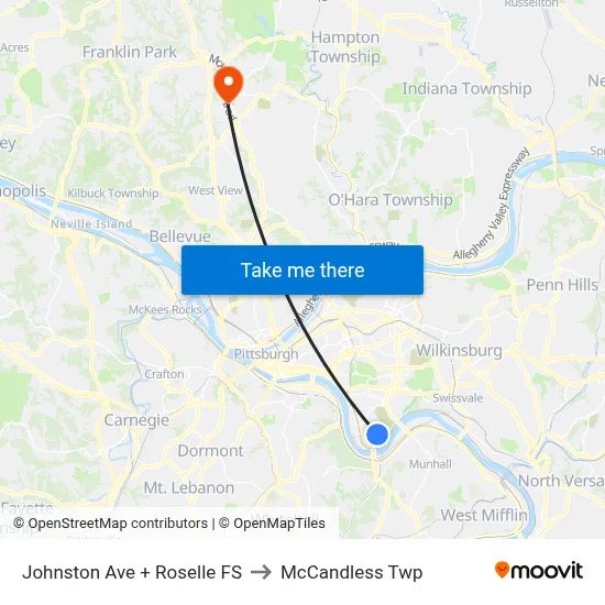 Johnston Ave + Roselle FS to McCandless Twp map