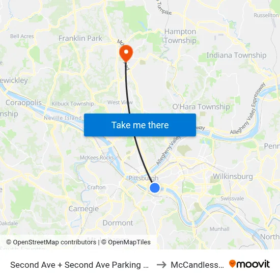 Second Ave + Second Ave Parking Pl (#1250) to McCandless Twp map