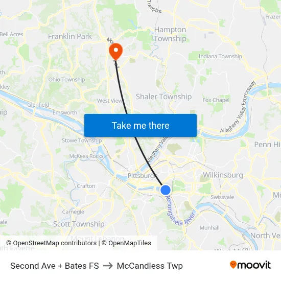 Second Ave + Bates FS to McCandless Twp map