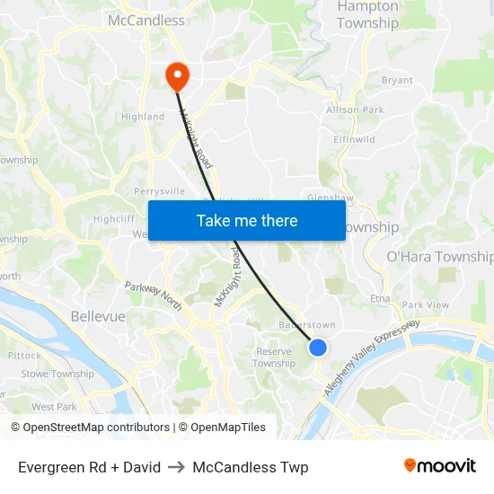 Evergreen Rd + David to McCandless Twp map