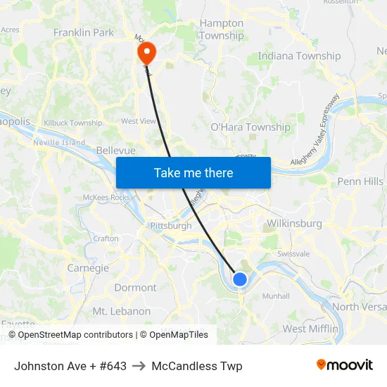 Johnston Ave + #643 to McCandless Twp map