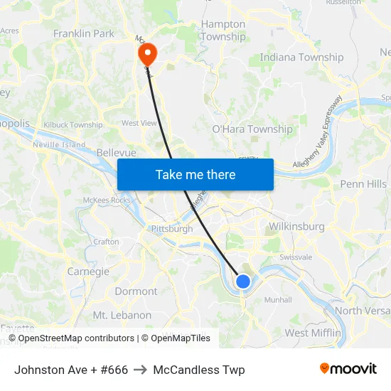 Johnston Ave + #666 to McCandless Twp map