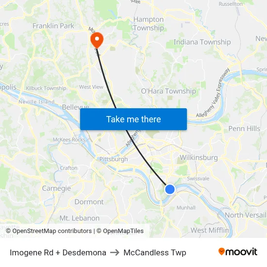 Imogene Rd + Desdemona to McCandless Twp map