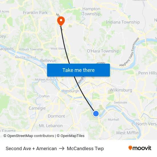 Second Ave + American to McCandless Twp map