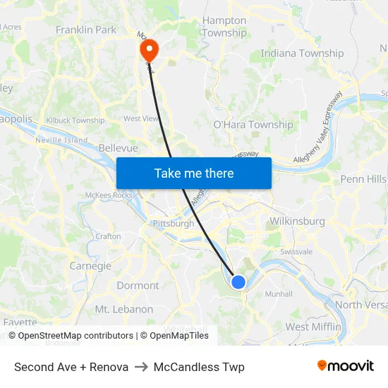 Second Ave + Renova to McCandless Twp map