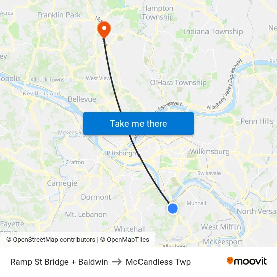 Ramp St Bridge + Baldwin to McCandless Twp map