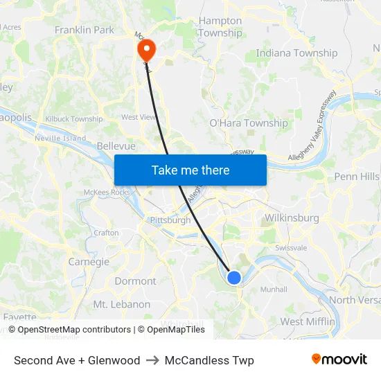 Second Ave + Glenwood to McCandless Twp map