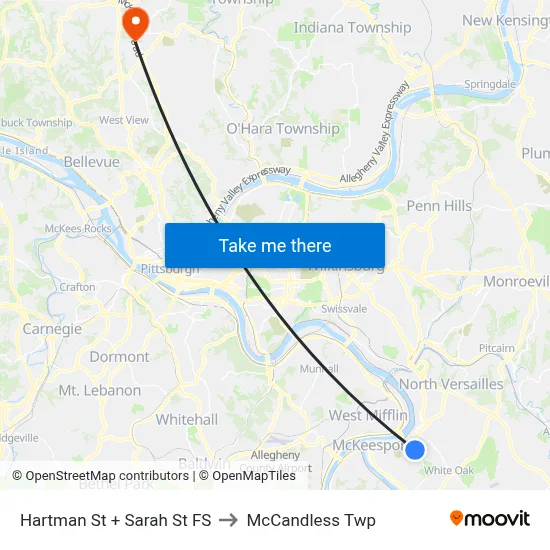 Hartman St + Sarah St FS to McCandless Twp map