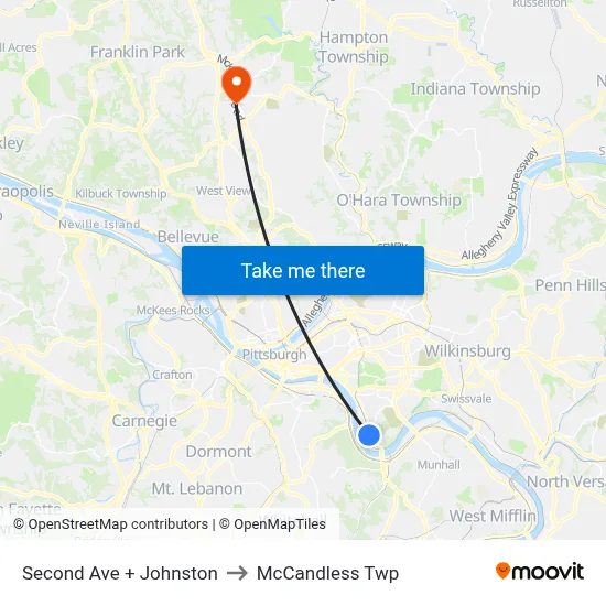 Second Ave + Johnston to McCandless Twp map