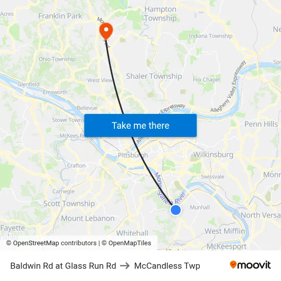 Baldwin Rd at Glass Run Rd to McCandless Twp map