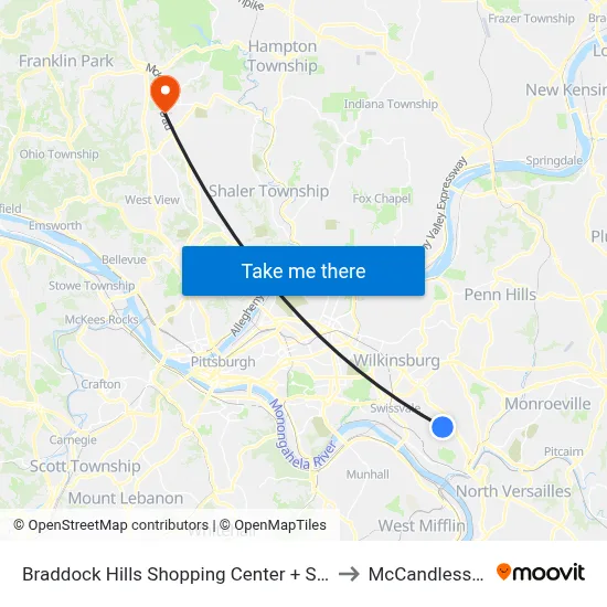 Braddock Hills Shopping Center + Storefront to McCandless Twp map