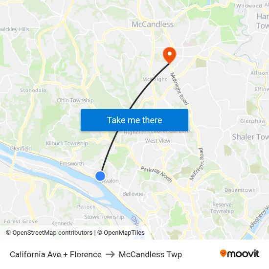 California Ave + Florence to McCandless Twp map