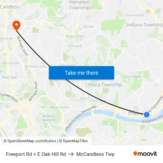 Freeport Rd + E Oak Hill Rd to McCandless Twp map