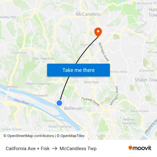 California Ave + Fisk to McCandless Twp map
