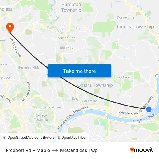 Freeport Rd + Maple to McCandless Twp map