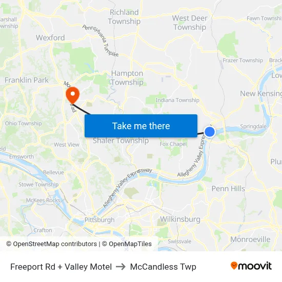 Freeport Rd + Valley Motel to McCandless Twp map