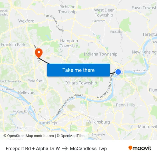 Freeport Rd + Alpha Dr W to McCandless Twp map
