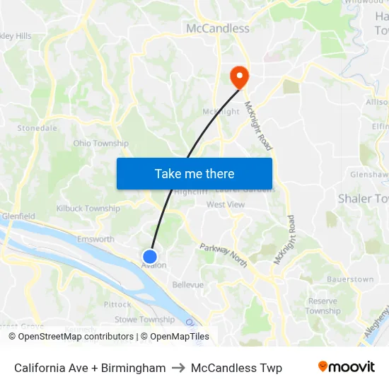 California Ave + Birmingham to McCandless Twp map