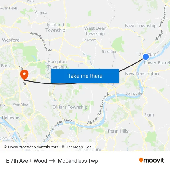 E 7th Ave + Wood to McCandless Twp map