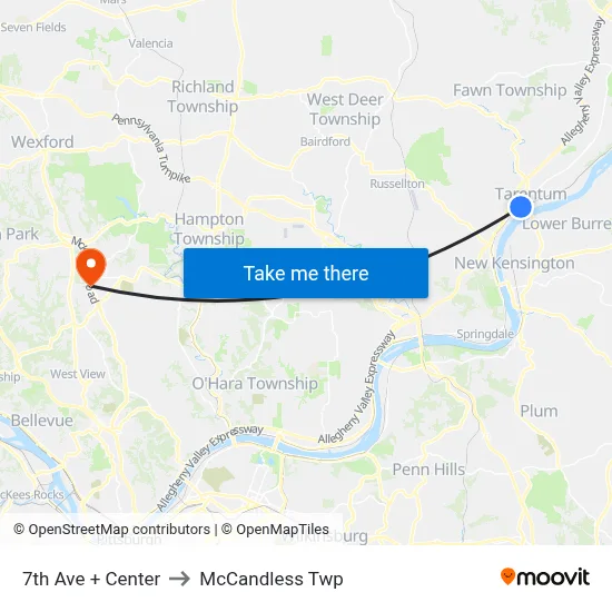 7th Ave + Center to McCandless Twp map