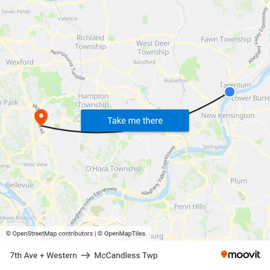 7th Ave + Western to McCandless Twp map